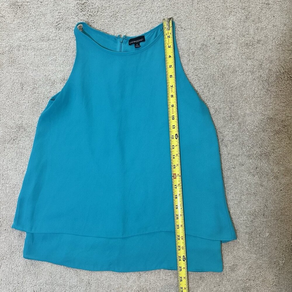 Cynthia Rowley Blouse Top Women’s Size Small Teal Blue Green Tank Sleeve Flowey - Picture 11 of 12